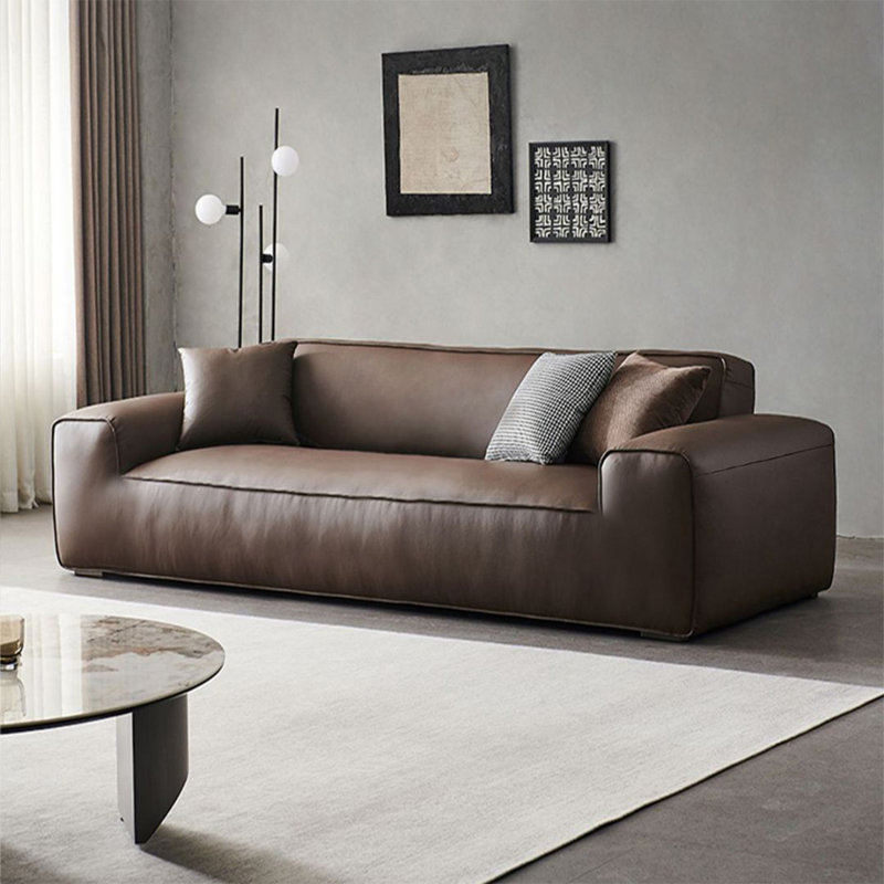 Causeuse coussin en cuir véritable Coffee, Café