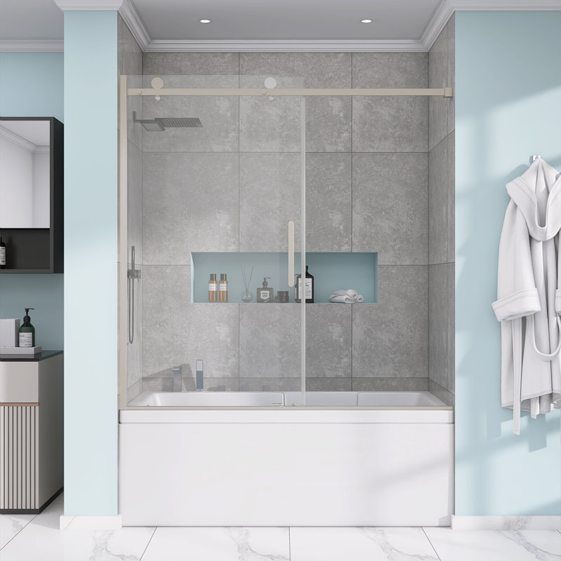 Portes de douche et de baignoire - l 59,00 po x H 60 po, Nickel brossé