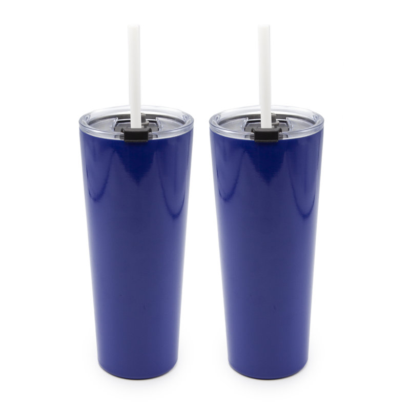 Bright Blue 24 oz Stainless Steel Insulated Travel Tumblers with Straws