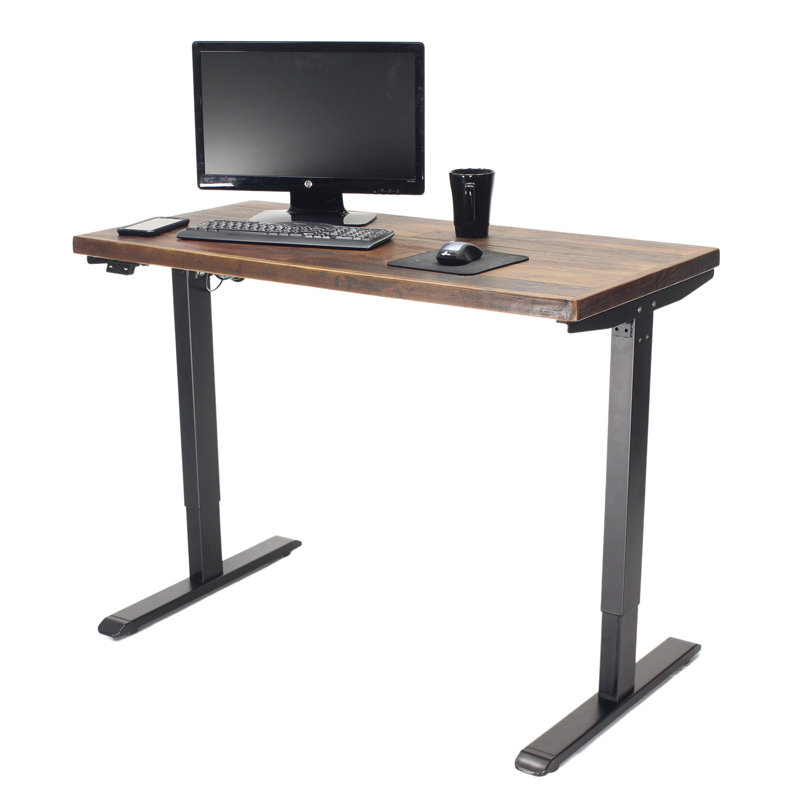 Midtown Value Height Adjustable Standing Desk, Single Motor, 48x24, Real Reclaimed Wood Top with Black Frame