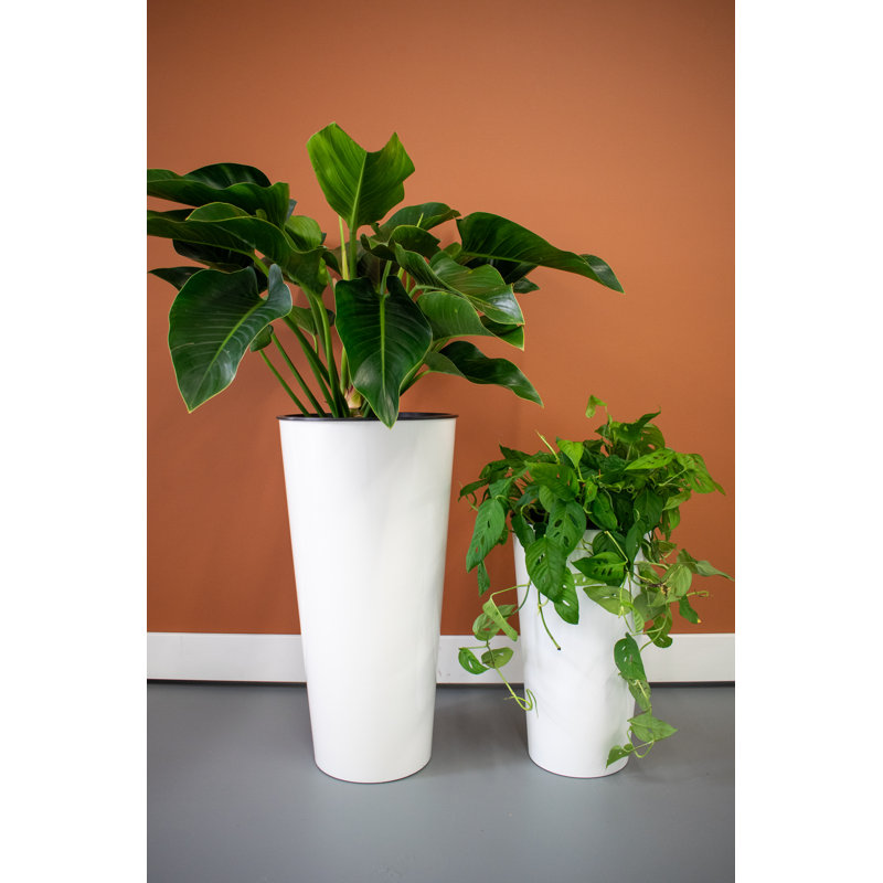 32"H Tall Round Plastic Planter, Matte White