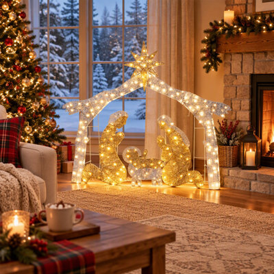 Décoration de Noël 69,29 po avec 190 lumières à DEL et toit en argent