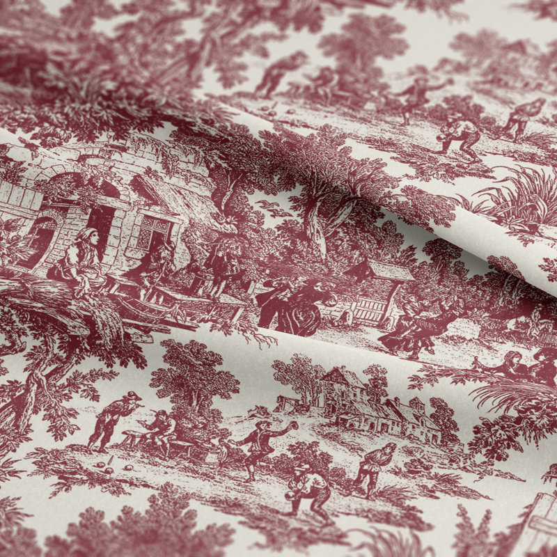 Elysees Standard Cotton Duvet Cover Set, Queen Duvet Cover + 2 Shams, Red/Ivory
