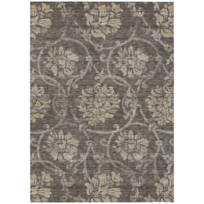 Tapis intérieur lavable floral beige et taupe 5 pi x 8 pi