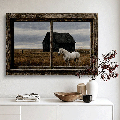 White Horse Barn Country Farmhouse Canvas Wall Art Gallery Wrapped for Living Room 40*28 inch(100*70*2cm)