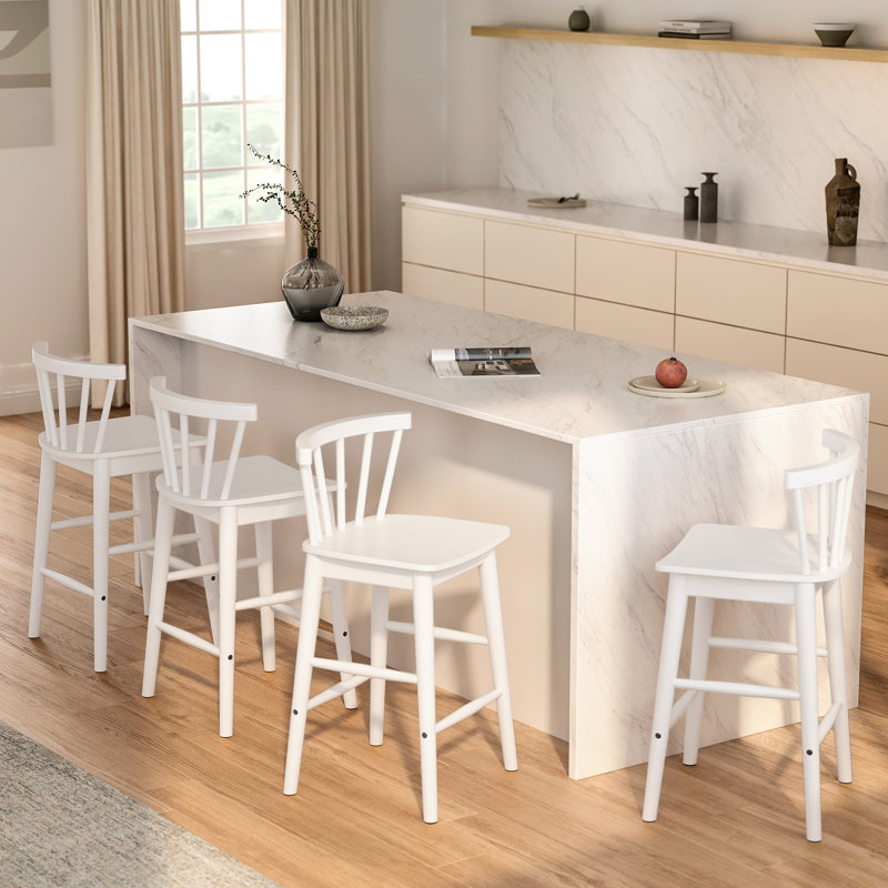 24 Inch Modern Solid Wood Counter Stool,  Kitchen Island Stools With Back, Oak, 4