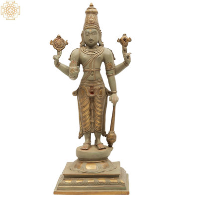Figurine Bhawawan Vishnu debout sur piédestal
