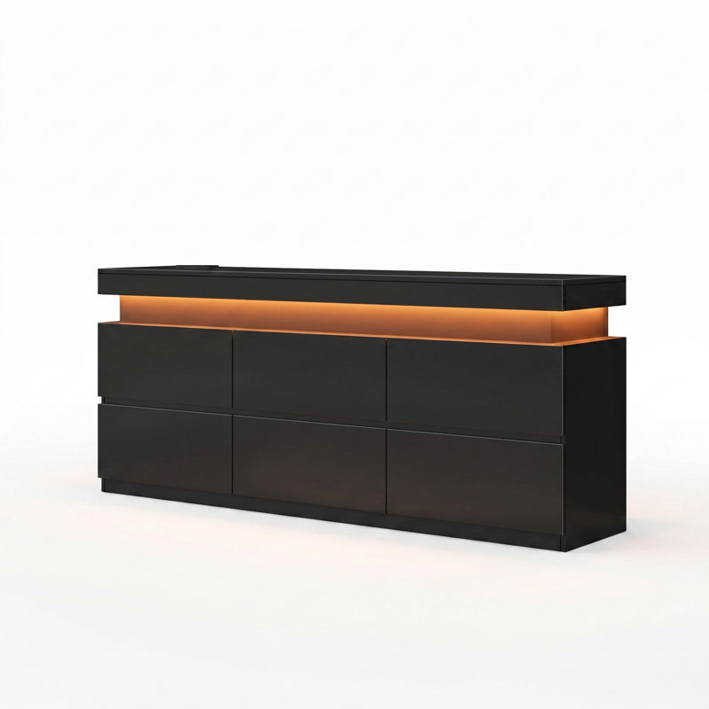 Meuble télé 55 po avec 6 tiroirs et prises de courant 55 po, Black