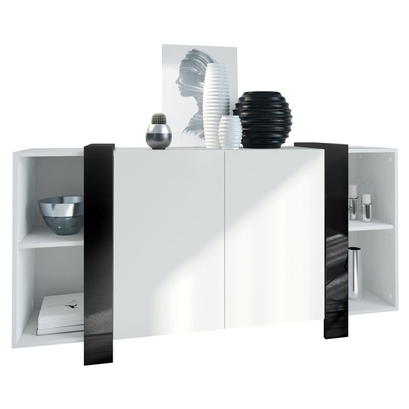 Westmanland 149cm Sideboard, White Matt/Black High Gloss