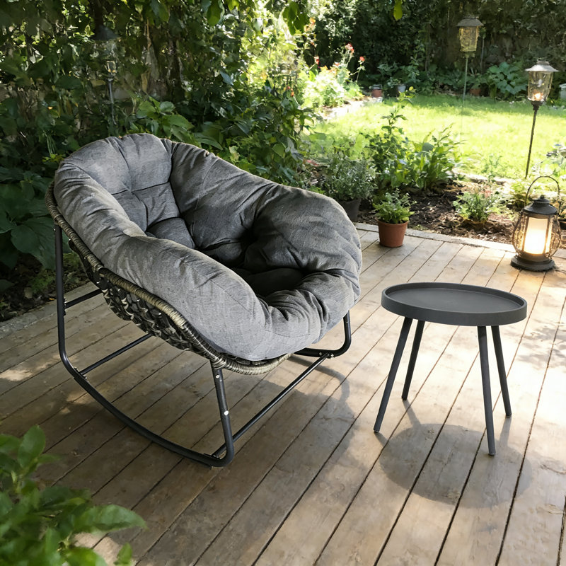  Ensemble de chaises berçantes d'extérieur avec coussins et table d'appoint, meubles de patio toutes saisons