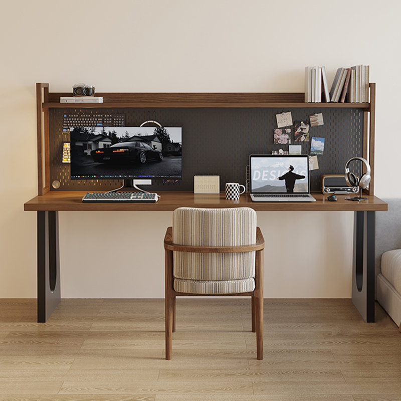 Bureau rectangulaire en bois massif noisette + fer, H 29,53 po x l 62,99 po x P 23,62 po