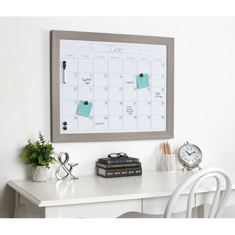 Tableau effaçable mural calendrier magnétique, H 23 po x l 29 po, Gris