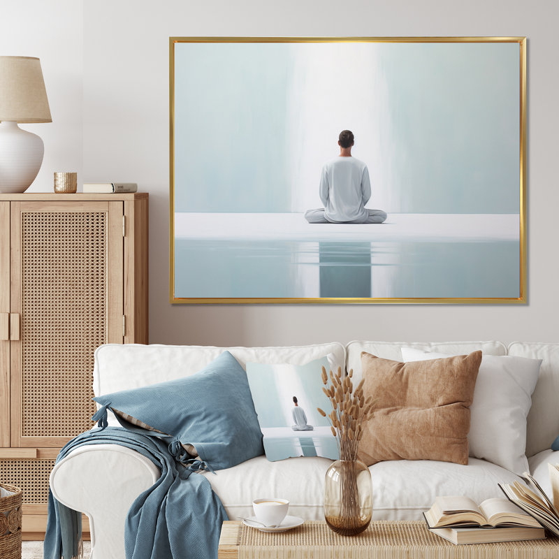 «White Meditation Harmony Of Mind» sur toile, H 12 po x l 20 po x P 1 po, Cadre flottant doré