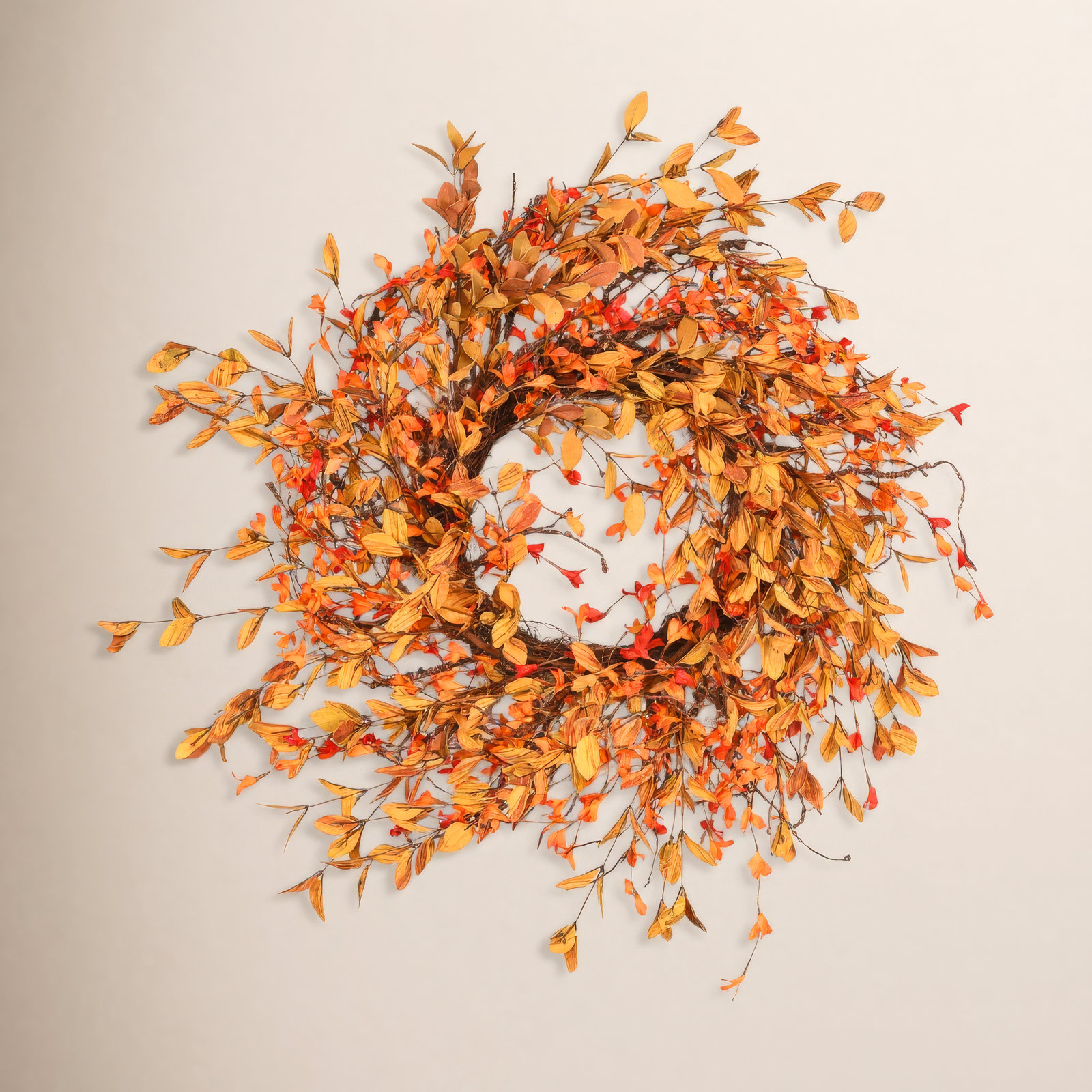 26" Handcrafted Foliage, Twig Thanksgiving Wreath, Orange