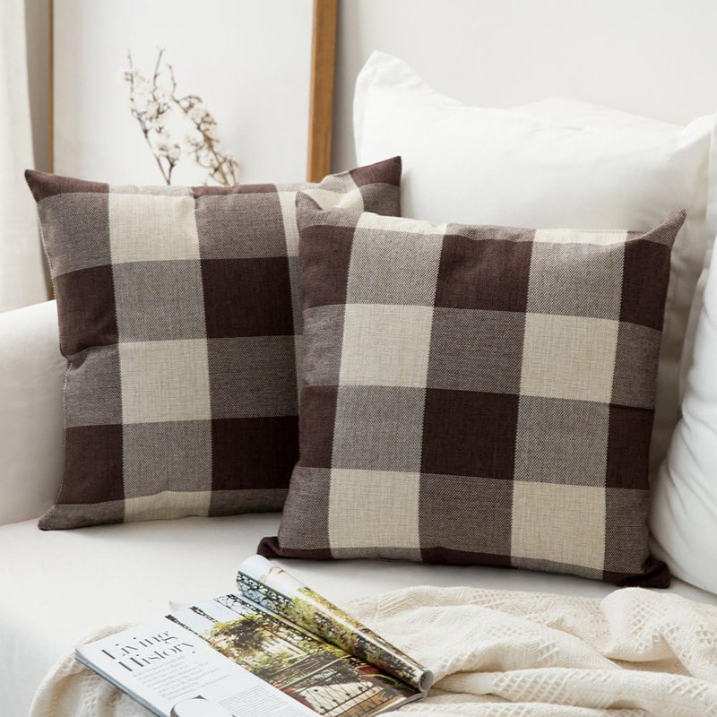  Set of 2 Throw Pillow Covers With Inserts– 18"x18" Decorative Throw Pillow Full Set, Brown, Polyester