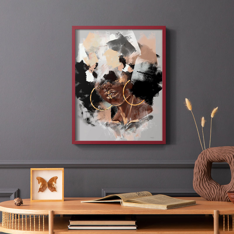 Reproduction encadrée Afro Pop - bois massif, Rouge, H 10 po x l 8 po