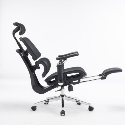 Chaise de bureau ergonomique à dossier haut en filet avec appui-tête réglable, accoudoirs et soutien lombaire
