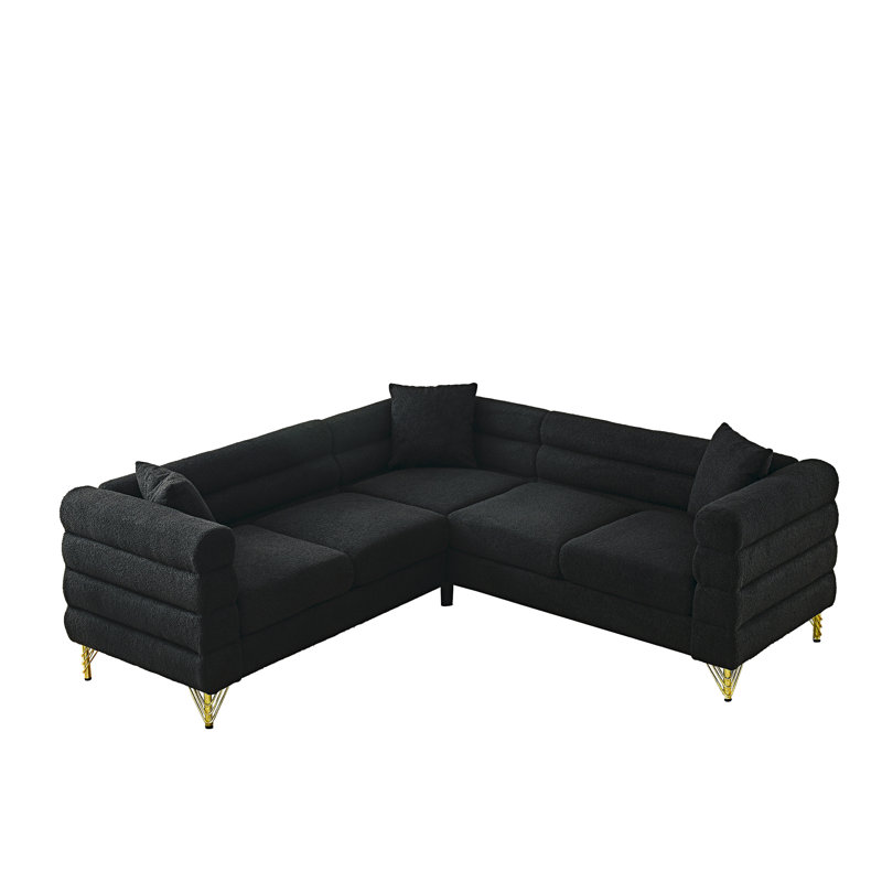 Dupriest Upholstered L-Shaped Sectional, Black Teddy
