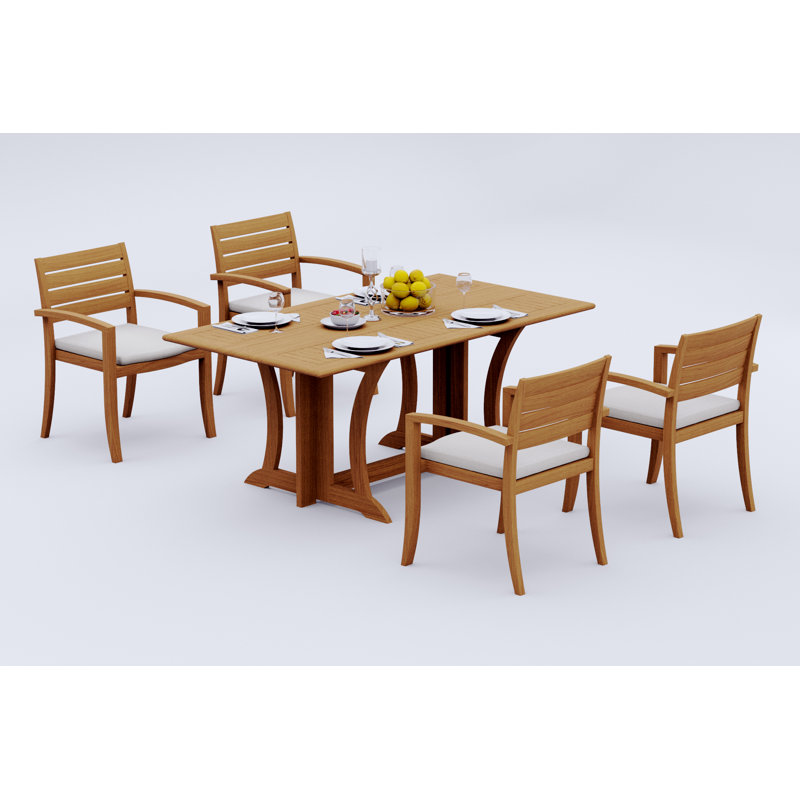 6 Seats 7 Pcs Grade-A Teak Wood Dining Set: Warwick Console Folding Rectangle Table And 6 Travota Stacking Arm Chairs #11TV1506