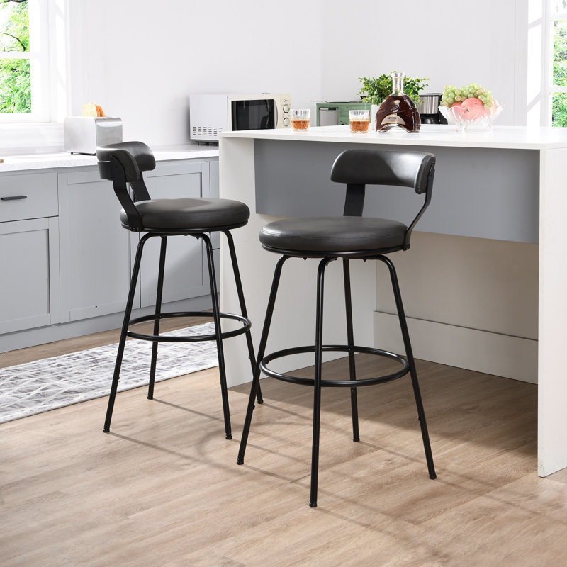 Tabouret de bar et de comptoir pivotant à dossier bas Kipton, Tabouret de bar (siège d’une hauteur de 30 po), Gris