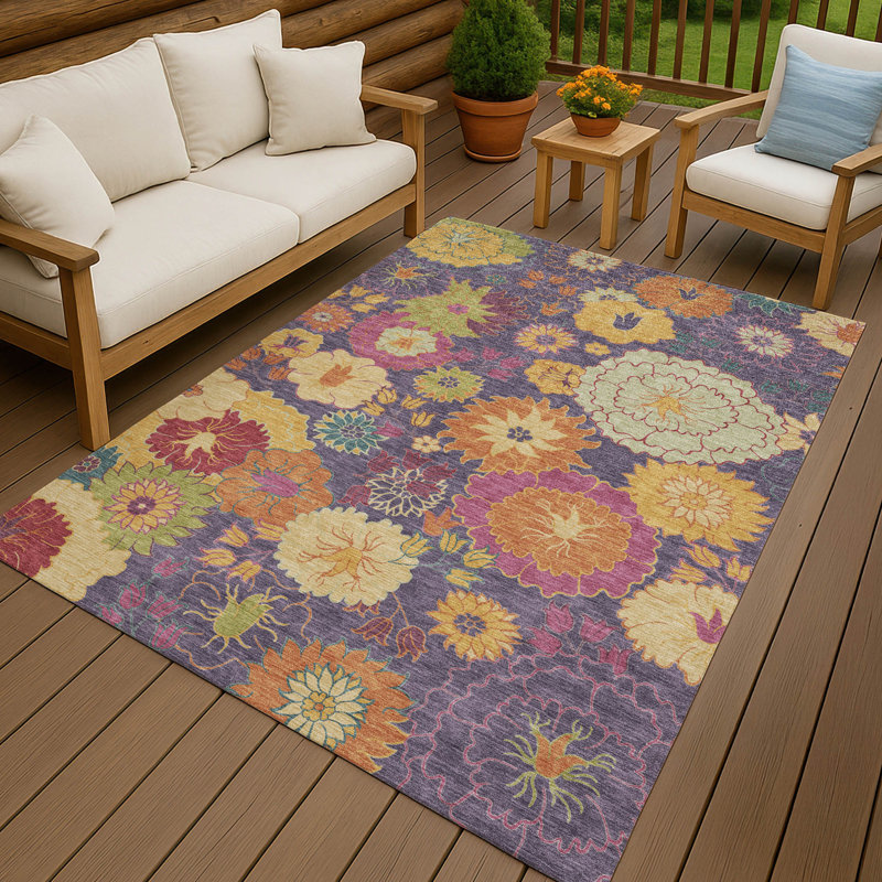 Machine Washable Indoor/Outdoor Chantille ACN2293 Floral Rug, Rectangle 9' x 12'