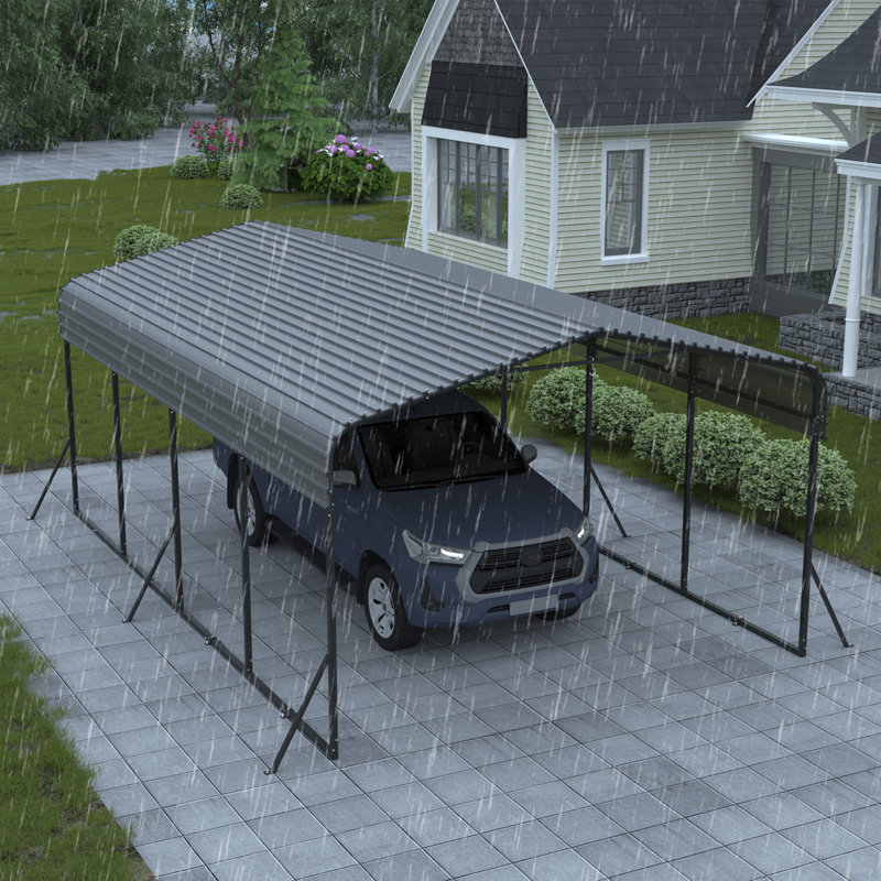 12'x20' Heavy Duty Metal Carport, Outdoor Garage Car Shelter Shade With Heavier Metal Frame, Galvanized Metal Roof For Car And Boats