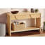 [Vidéo] Console cannelée de 55 po, tiroirs semi-circulaires à bande verticale, plateau de table en bois massif, fermeture en douceur, tablette de présentation inférieure, vestibule / salon / bureau à usages multiples, couleur bois naturel