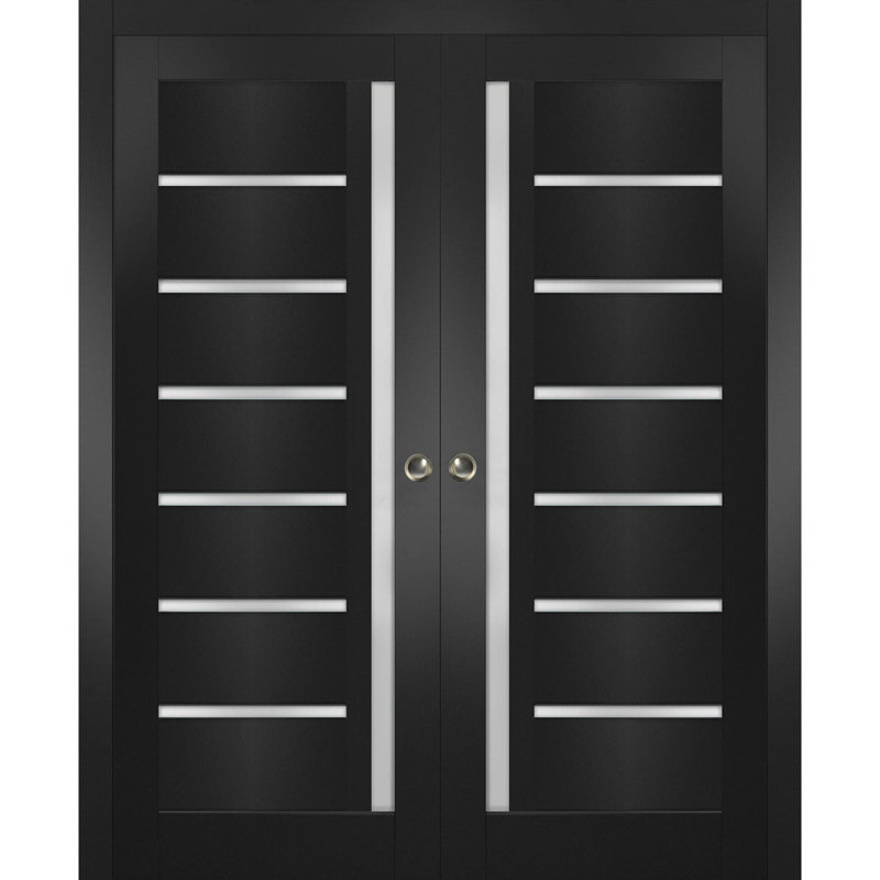 Portes françaises en verre givré Planum, 36 po x 80 po, Noir mat