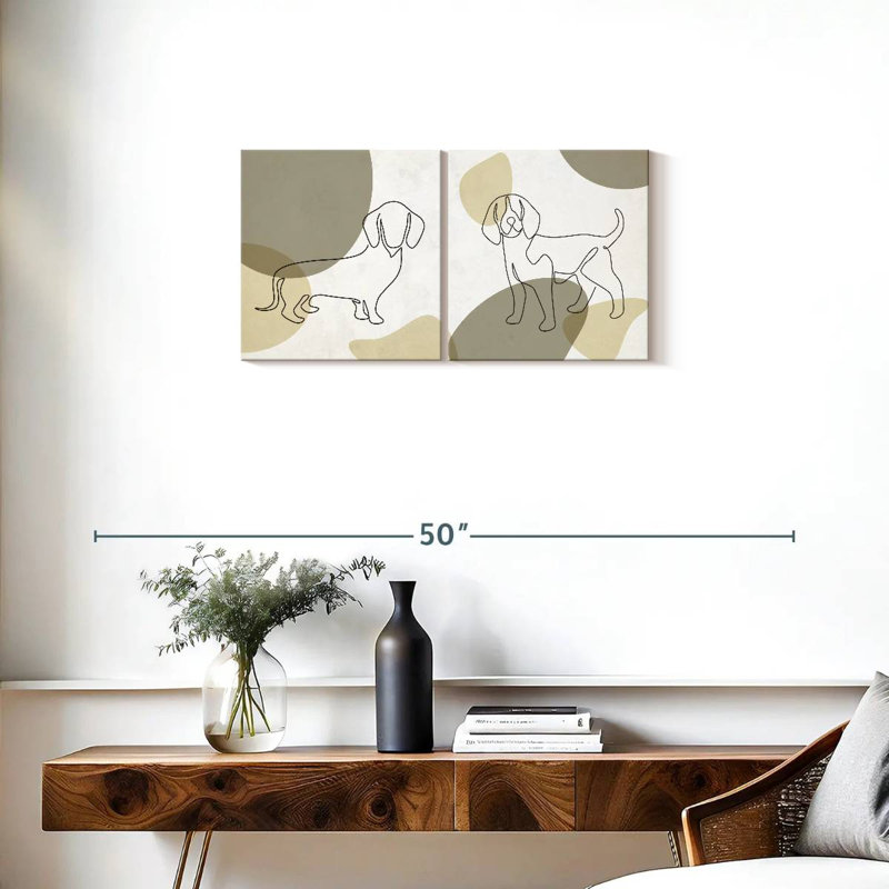 " One Line Dogs Multi Piece Canvas Print " 2 - Pieces, 15" H x 31" W x 1.25" D