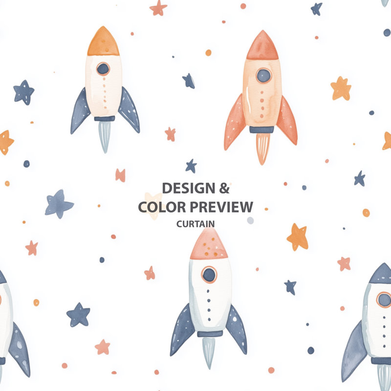 Rideaux en velours Kids Space - rideau à œillets pastel Rockets - 1 panneau, L 52 po x L 84 po, Œillets argentés