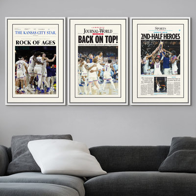 Jayhawks Tar Heels Basketball Newspaper Sports & Fitness, Athletes Art Pop Modern Boy's Bedroom Portrait Pictures, Giclee Canvas Digital Print Framed Wall Art