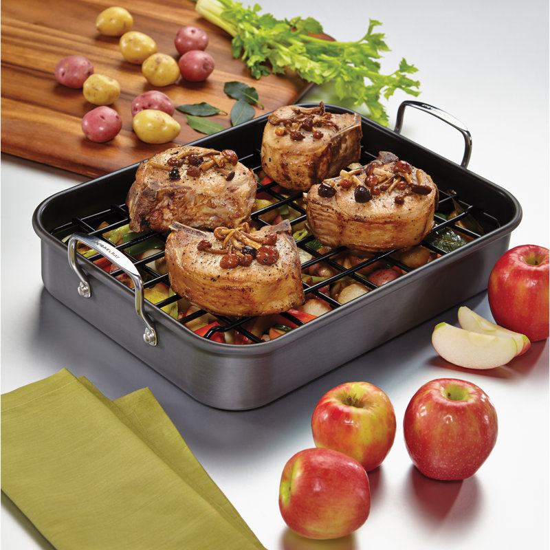 Rachael Ray Hard Anodized Nonstick Roaster/Roasting Pan with Dual-Height Rack, 16 inch x 12 inch