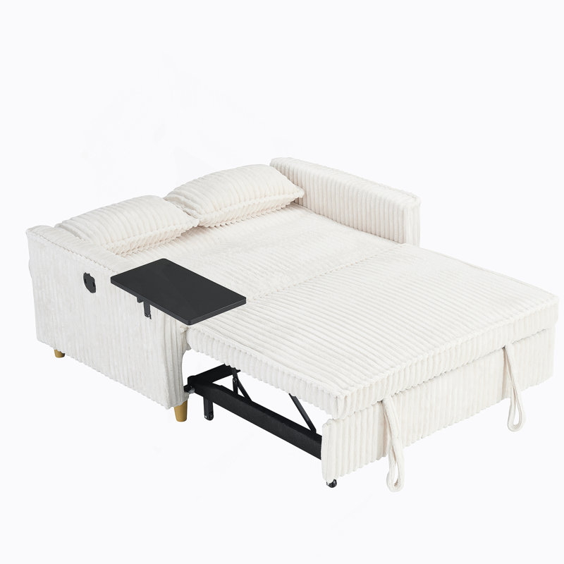 Versatile Transformable Sofa with Movable Tabletop and USB Ports for Relaxation, Beige