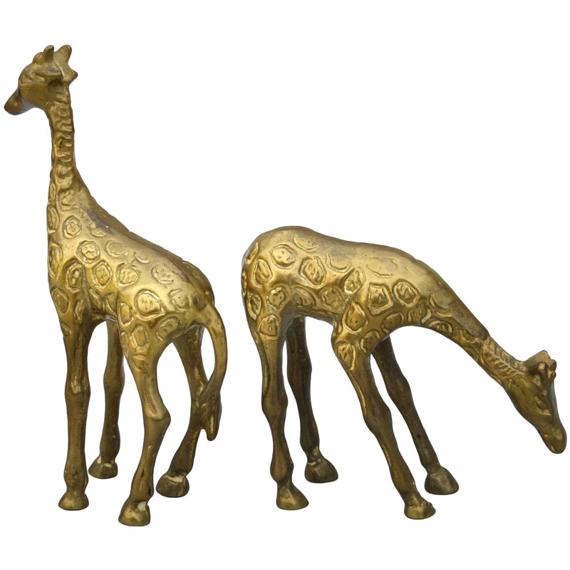 Handmade Americana Brass Giraffe Figurines- S/2