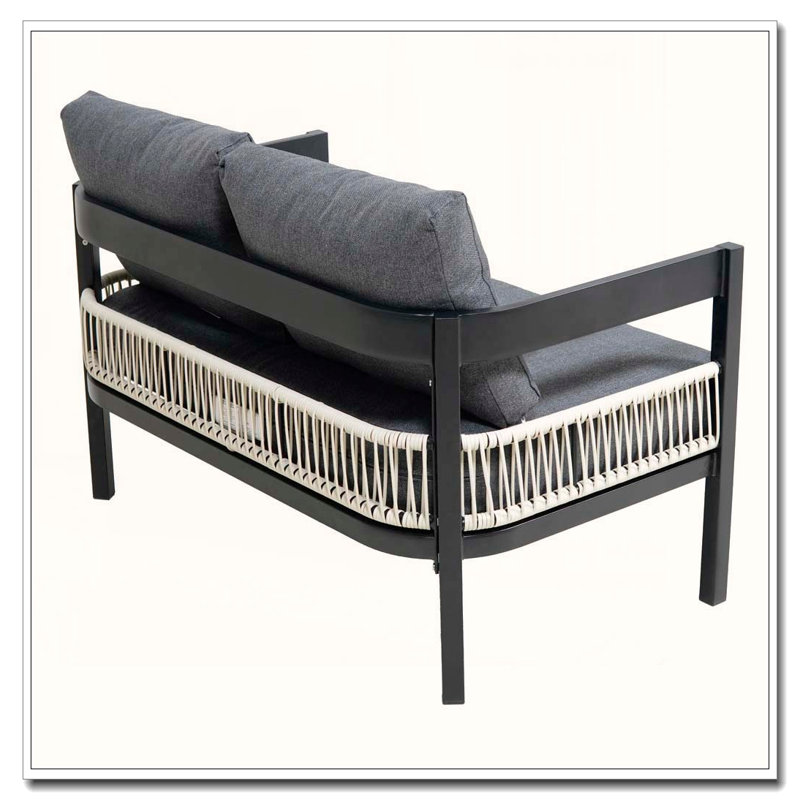 5-Piece Modular Outdoor Iron Sofa Set with PE Rattan and Wood-Plastic Table, Gray