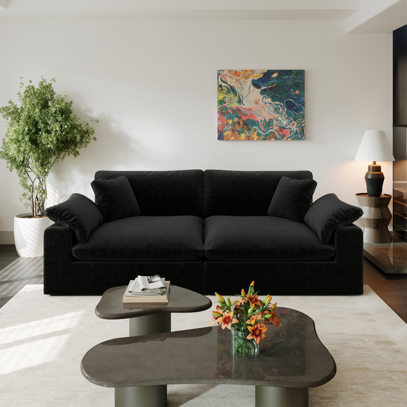 Mahari Upholstered Loveseat, Cloud Modular Sectional Sofa Couch for Living Room Bedroom, Black