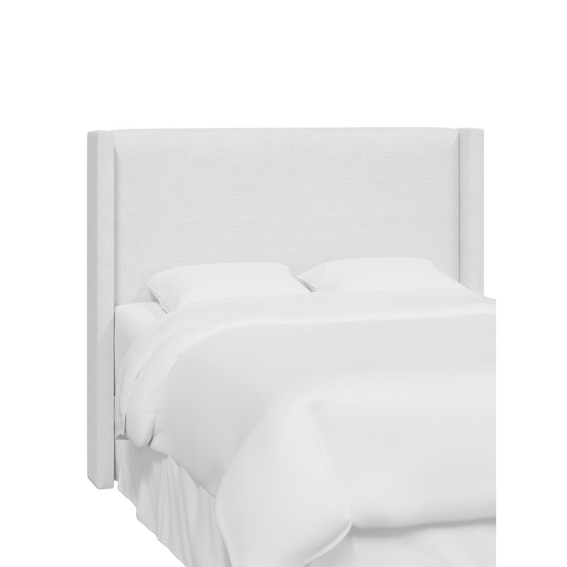 Hudson Upholstered Wingback Headboard, Twin, Slubby White Linen