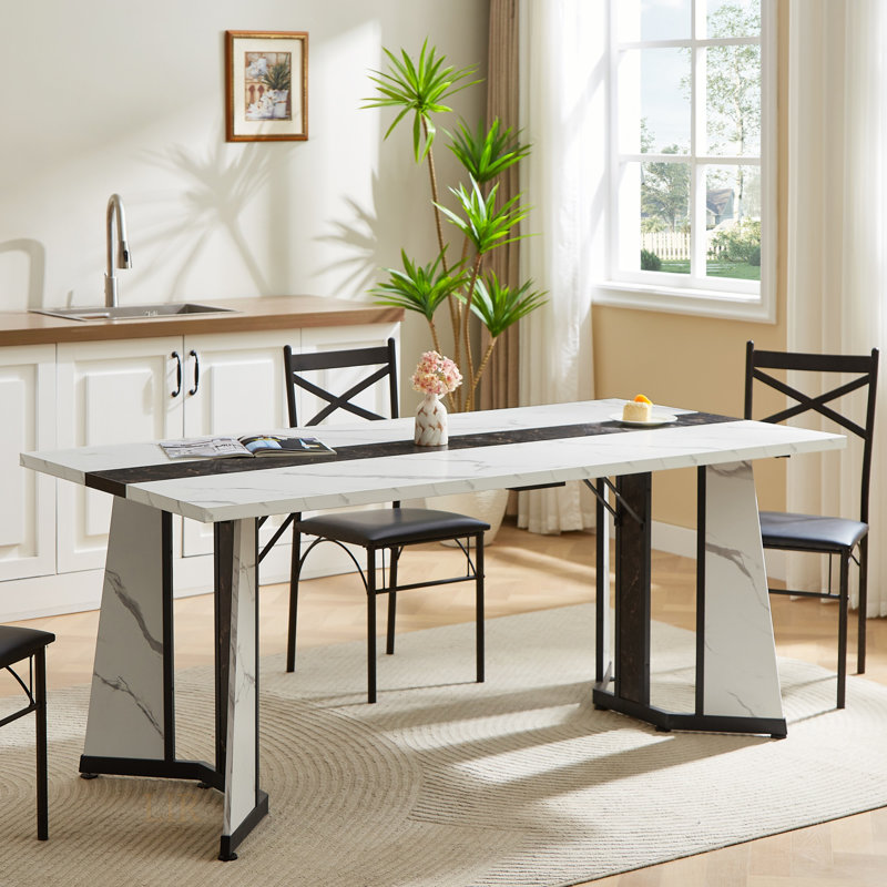 Spacieuse table de salle à manger rectangulaire de 70,9 po avec pieds réglables et surface en grain de marbre imperméable pour des repas en famille élégants et fonctionnels