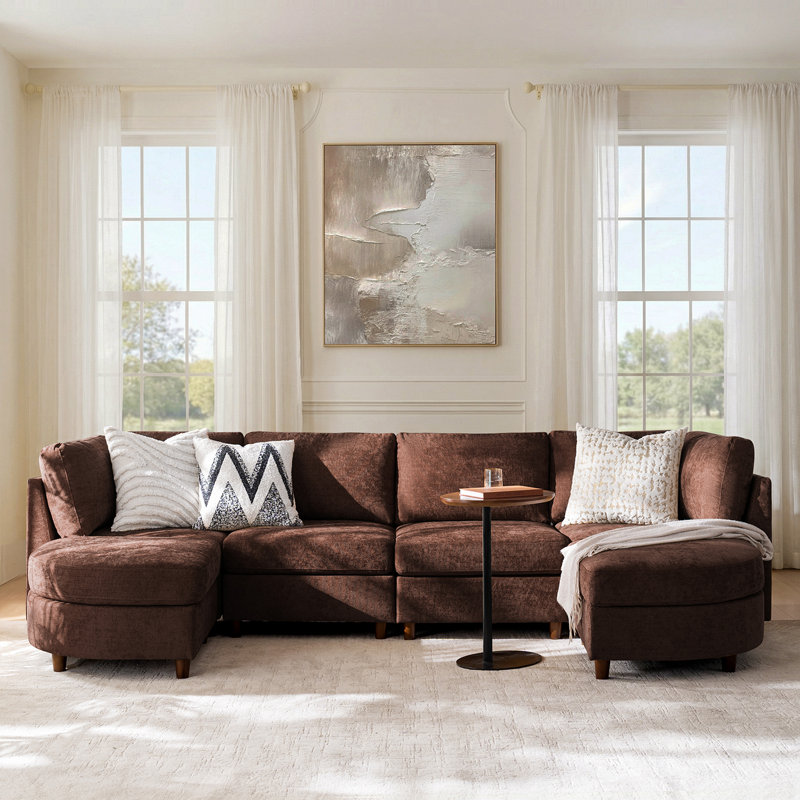 Canapé modulaire avec repose-pieds Dayman l 125 po, Chenille Auburn