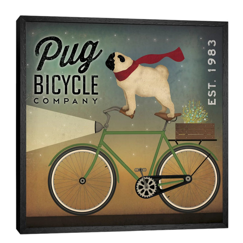 Pug Bicycle Co. by Ryan Fowler - Single Picture Frame Print on Canvas, 66.04 cm H x 66.04 cm W, Black Floater Framed