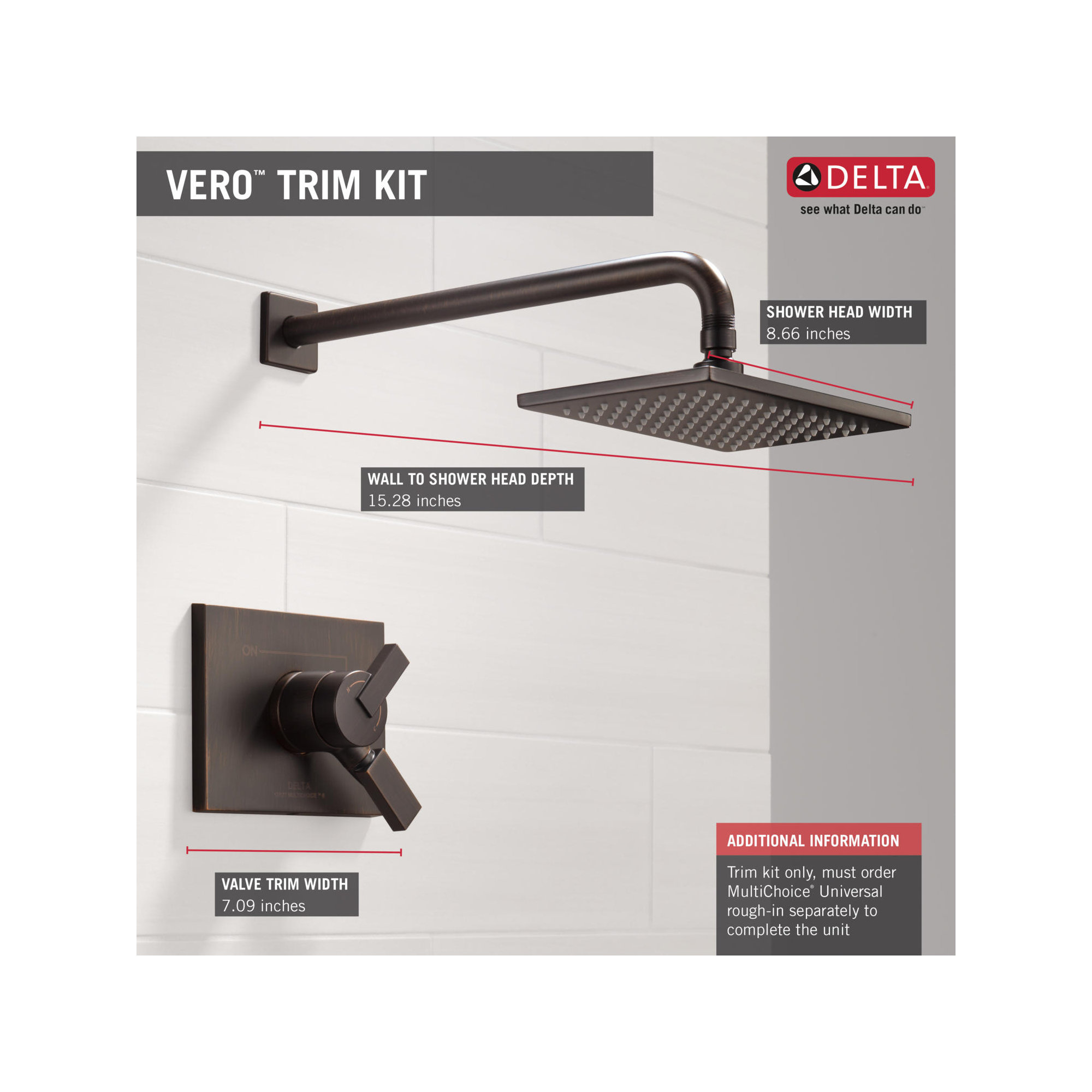Vero 17 Series Dual-Function Shower Faucet Set, Shower Handle Trim Kit, Venetian Bronze