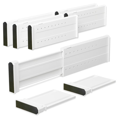 8 Pack Drawer Divider, 4" High, 11-17" Adjustable Drawer Dividers, Non-Slip Expandable Dresser Organizer for Baby Clothes, Bathroom, Bedroom, Kitchen and Office Storage, 8 Pack, White