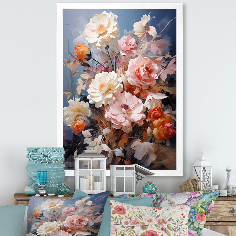 «Dariène Seasonal Flowers Romantic Impression I», reproduction sur toile, Cadre photo blanc, H 40 po x l 30 po x P 1,5 po