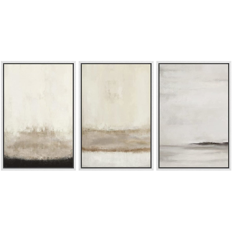 3 pièces, reproduction sur toile avec cadre flottant, H 24 po x l 48 po x P 1,5 po, Blanc