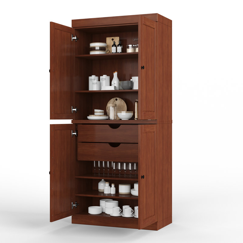Bryani 100% Solid Wood Tall Kitchen Pantry Cabinet with Doors & 2 Drawers, Adjustable Shelves, Modular Kitchen Storage Cabinet, 32" W x 71.5" H