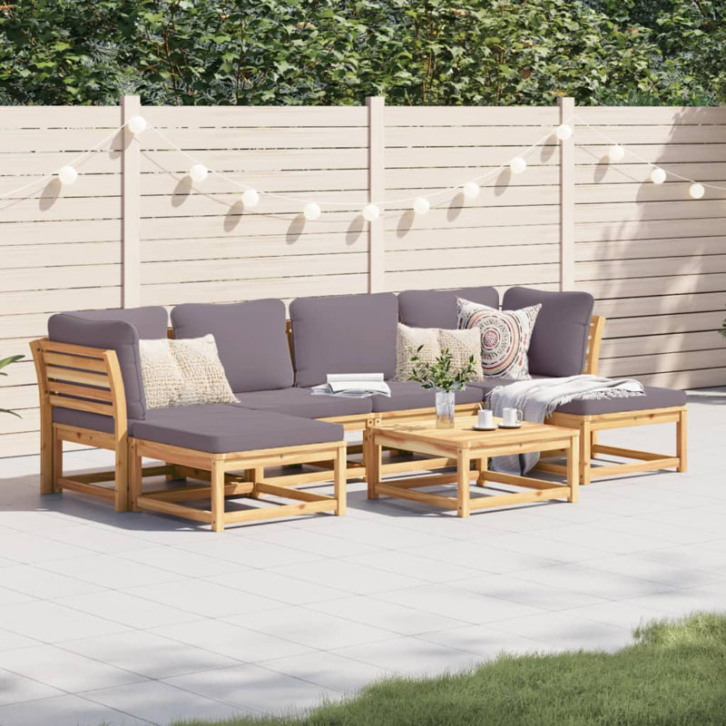 Ensemble de salon de patio avec coussins 7 pièces Red Barrel Studio®, Gris foncé