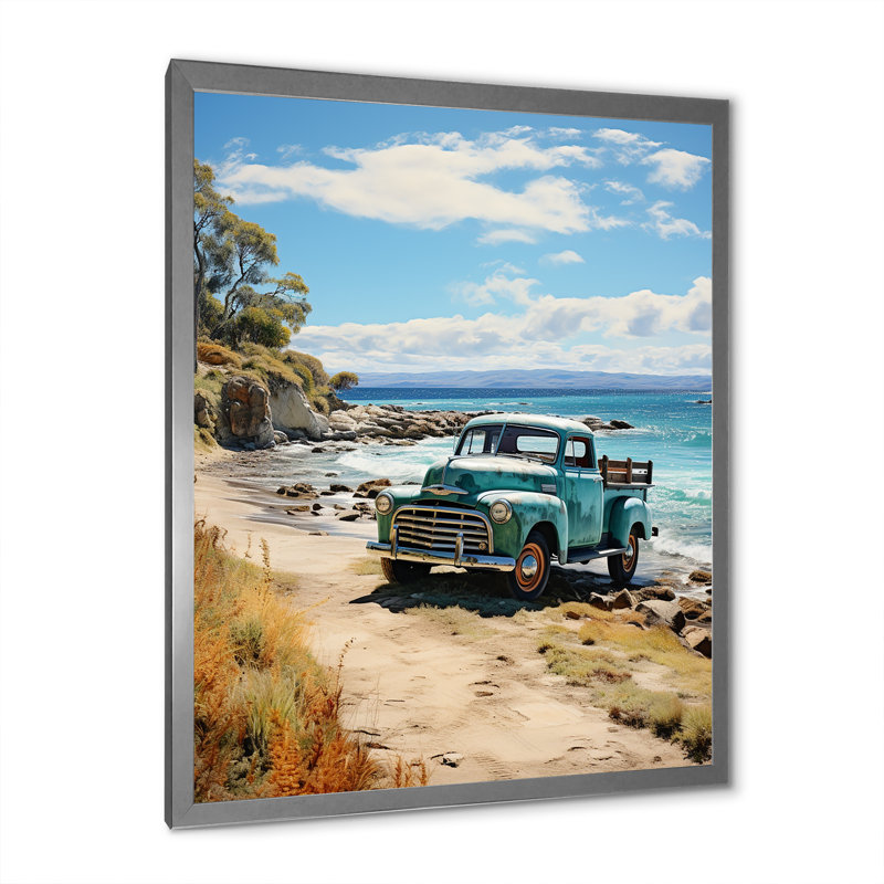 Camionnette bleue Aliquippa Coastal Retreat II - impression, H 20 po x l 12 po x P 1 po, Cadre photo argenté