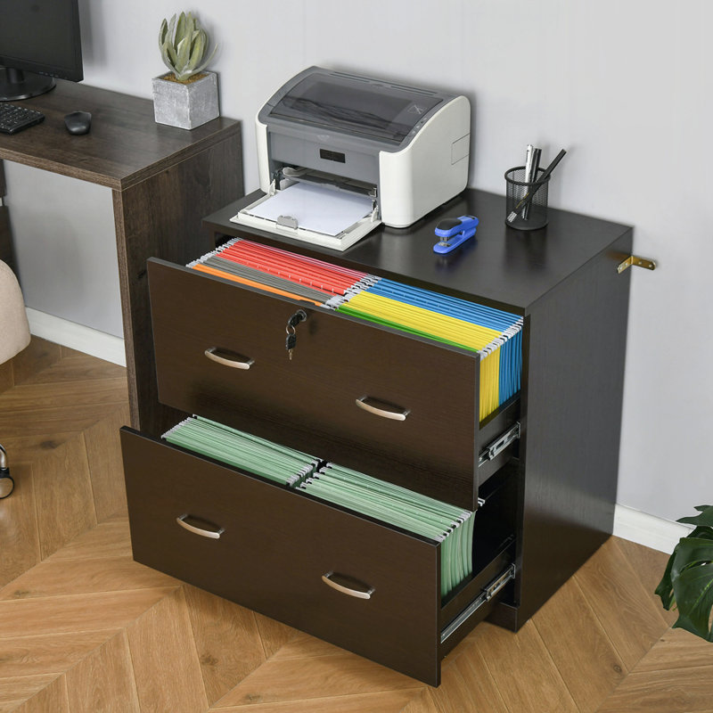 2-Drawer File Cabinet with Lock and Keys,Storage Filing Cabinet with Hanging Bar for Letter Size, Home Office, Espresso