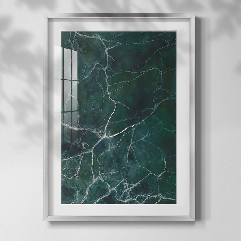 Jade marbre II, Blanc, Papier avec cadre argenté