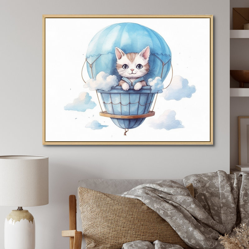 «Nursery Kitten Cuddles I», reproduction sur toile, H 30 po x l 40 po x P 1,5 po, Cadre naturel flottant